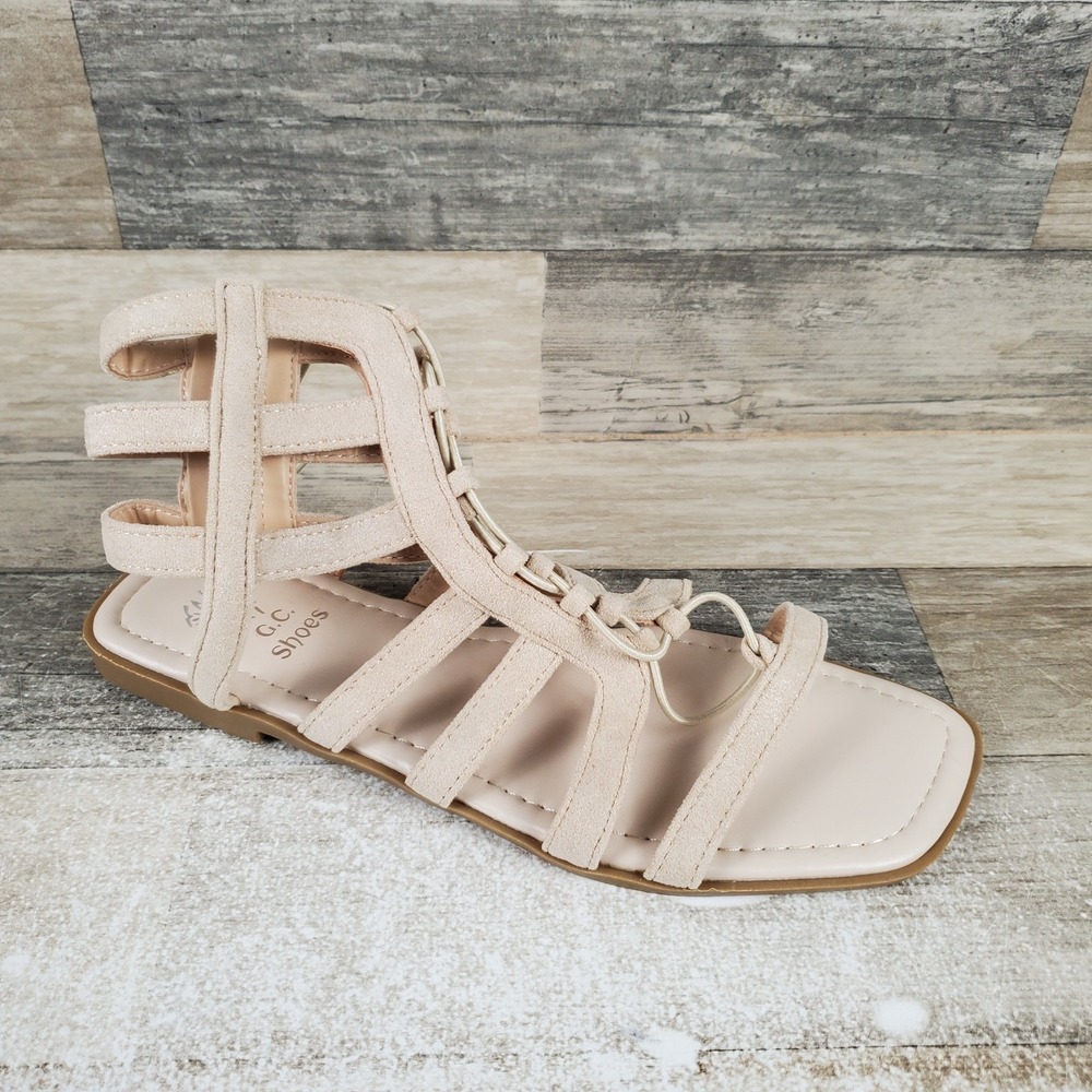 GC Shoes Alma Womens Gladiator Sandal Sz 8 Beige Suede Comfort Open & Square Toe